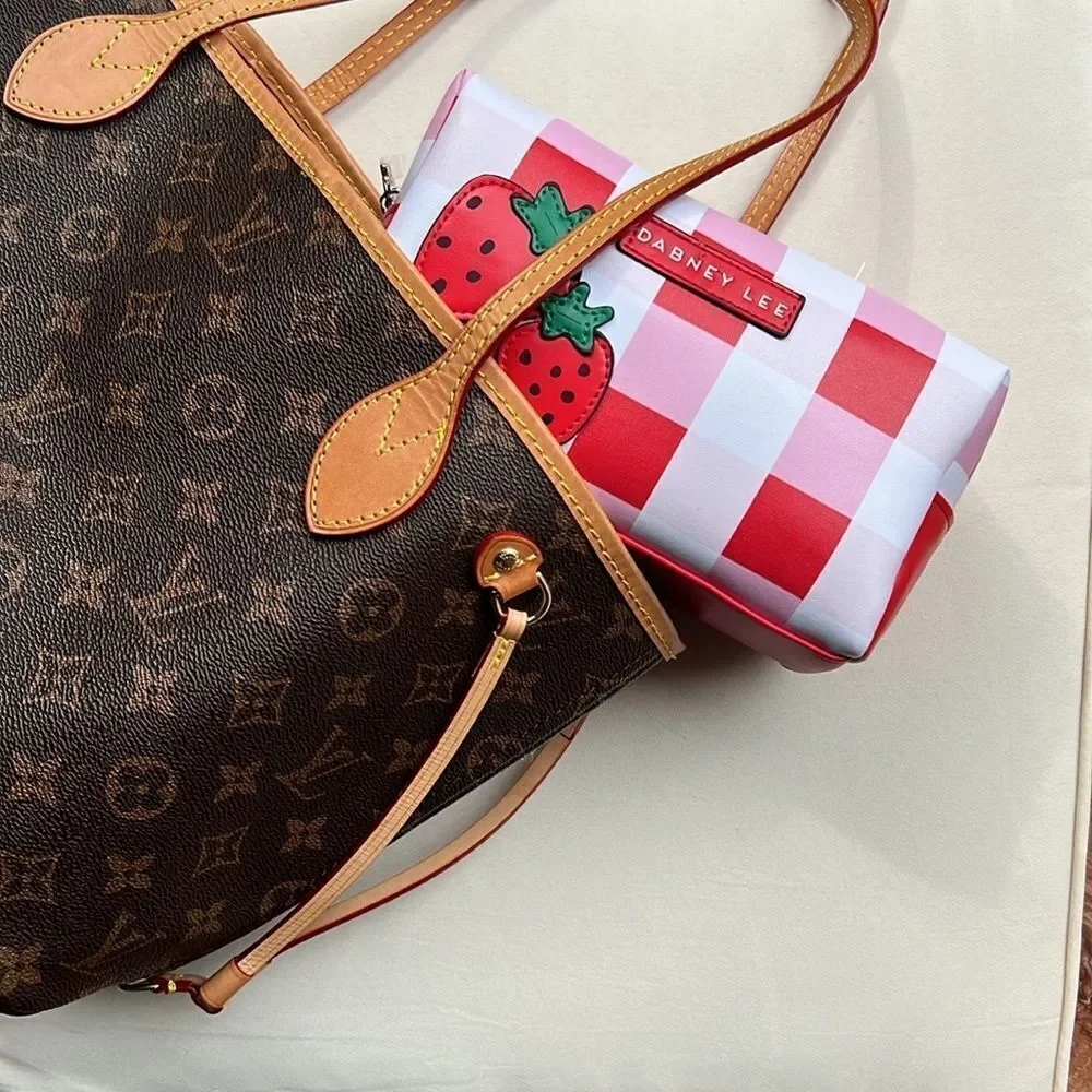 Dabney Lee  Strawberry Red and White Checkered Cosmetic Bag